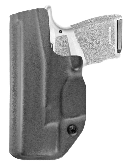 Coldre Kydex Cobra para Springfield Hellcat, porte interno (IWB), mao destro, cor preto, traseira.