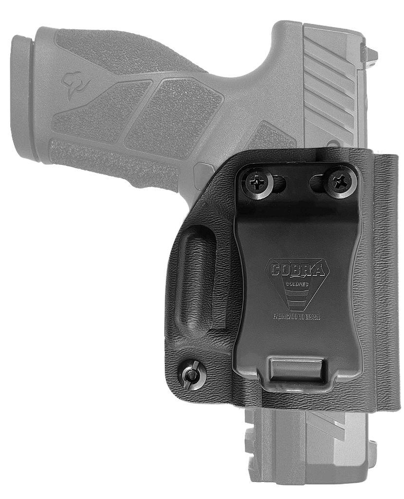 Mini coldre Kydex Cobra para Taurus GX2, porte interno (IWB), mao destro, cor preto, frente.