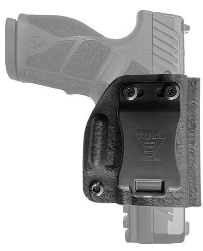 Mini coldre Kydex Cobra para Taurus GX2, porte interno (IWB), mao destro, cor preto, frente.