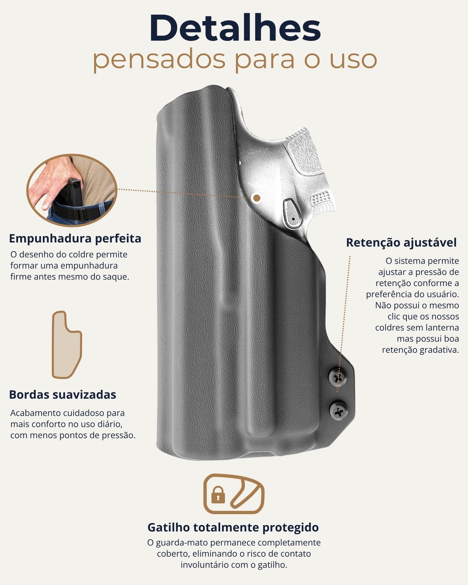 [card:A2] Detalhes do coldre velado com lanterna Cobra Coldres