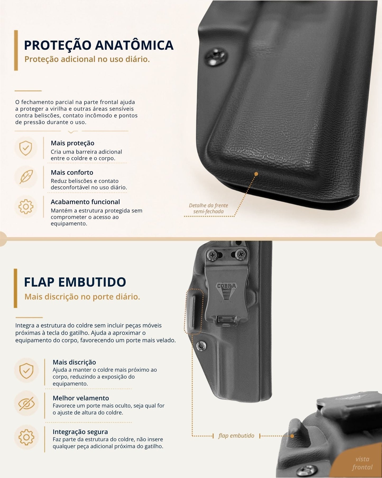 [card:C1] Frente semifechada e flap embutido