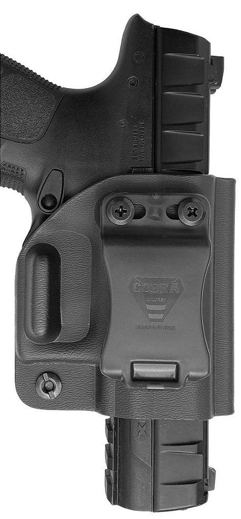 Mini coldre Kydex Cobra para Beretta APX, porte interno (IWB), mao destro, cor preto, traseira.