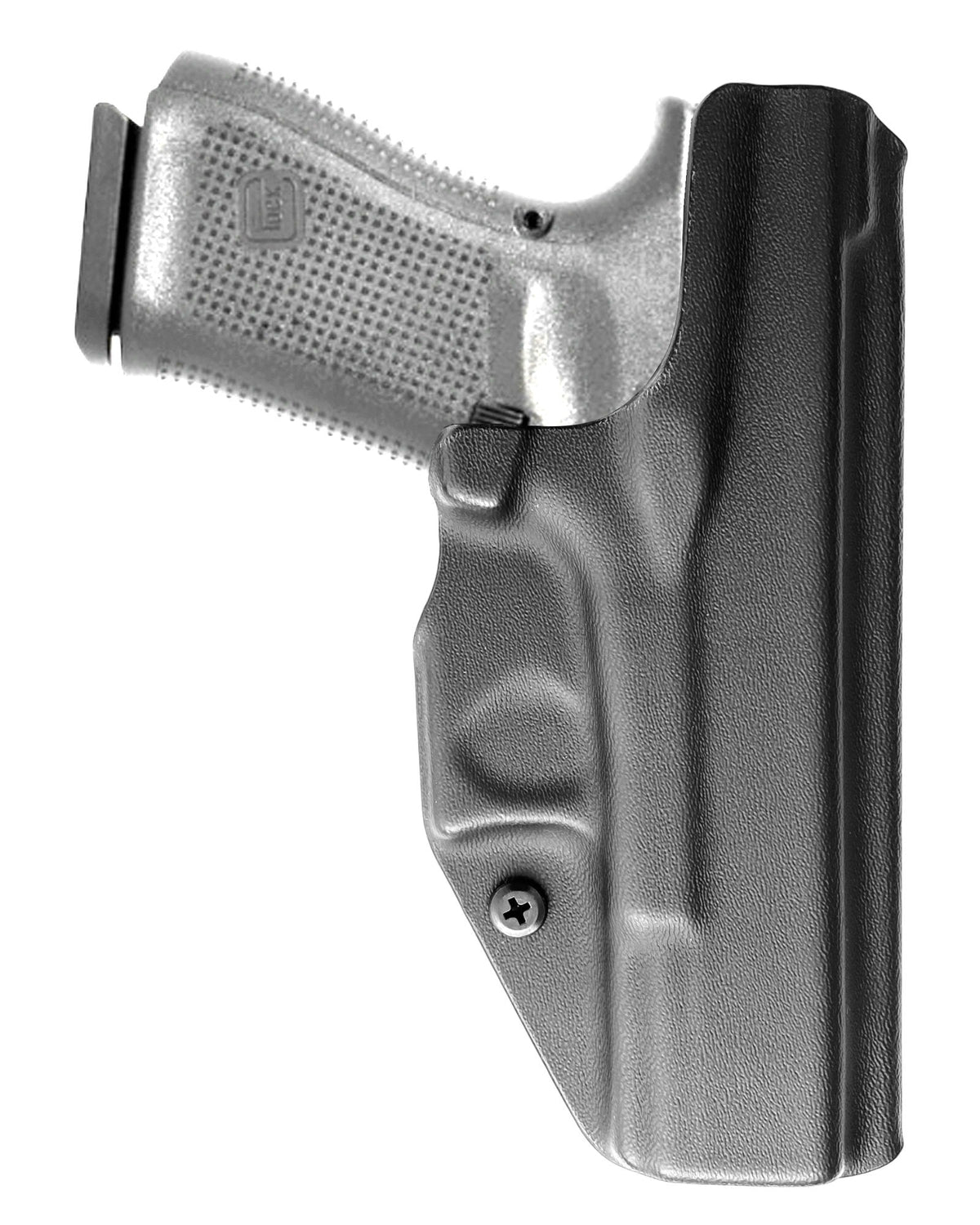 Coldre Kydex Cobra para Glock G23 Gen 5, porte interno (IWB), mao canhoto, cor preto, traseira.