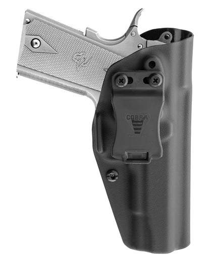 Coldre Kydex Cobra para Commander, porte interno (IWB), mao destro, cor preto, frente.