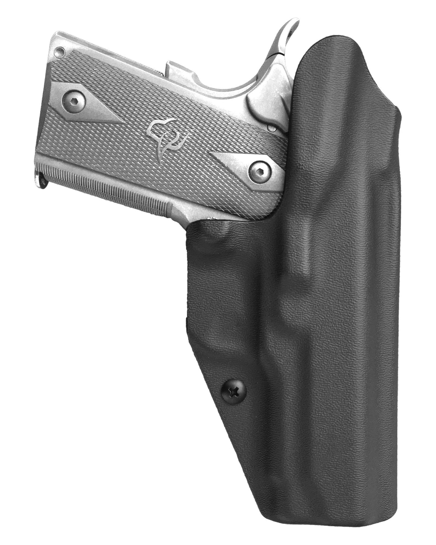 Coldre Kydex Cobra para Officer, porte interno (IWB), mao canhoto, cor preto, traseira.