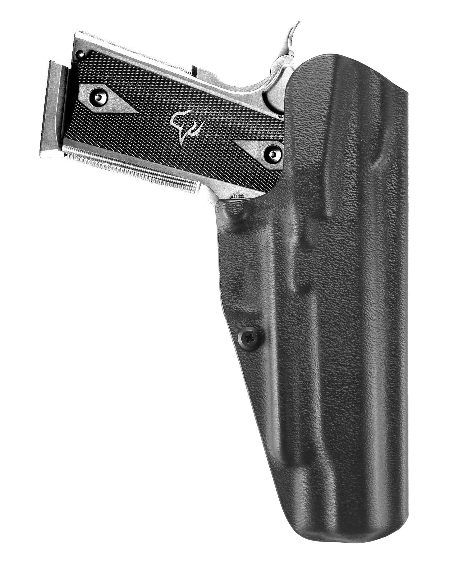 Coldre Kydex Cobra para Full, porte interno (IWB), mao canhoto, cor preto, traseira.