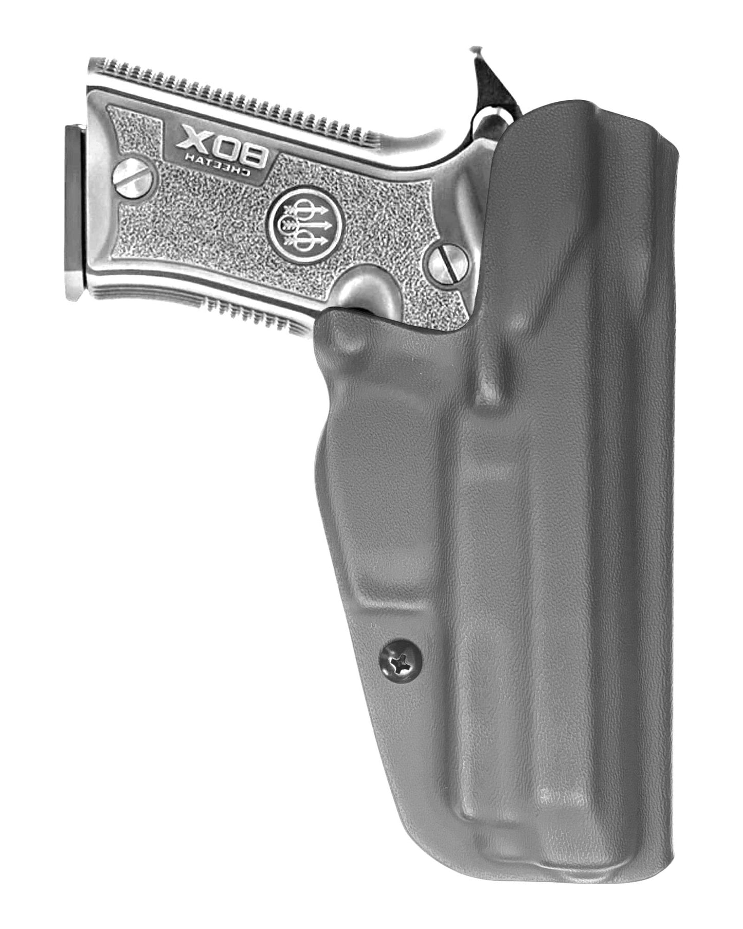 Coldre Kydex Cobra para Beretta 80X Cheetah, porte interno (IWB), mao canhoto, cor preto, traseira.