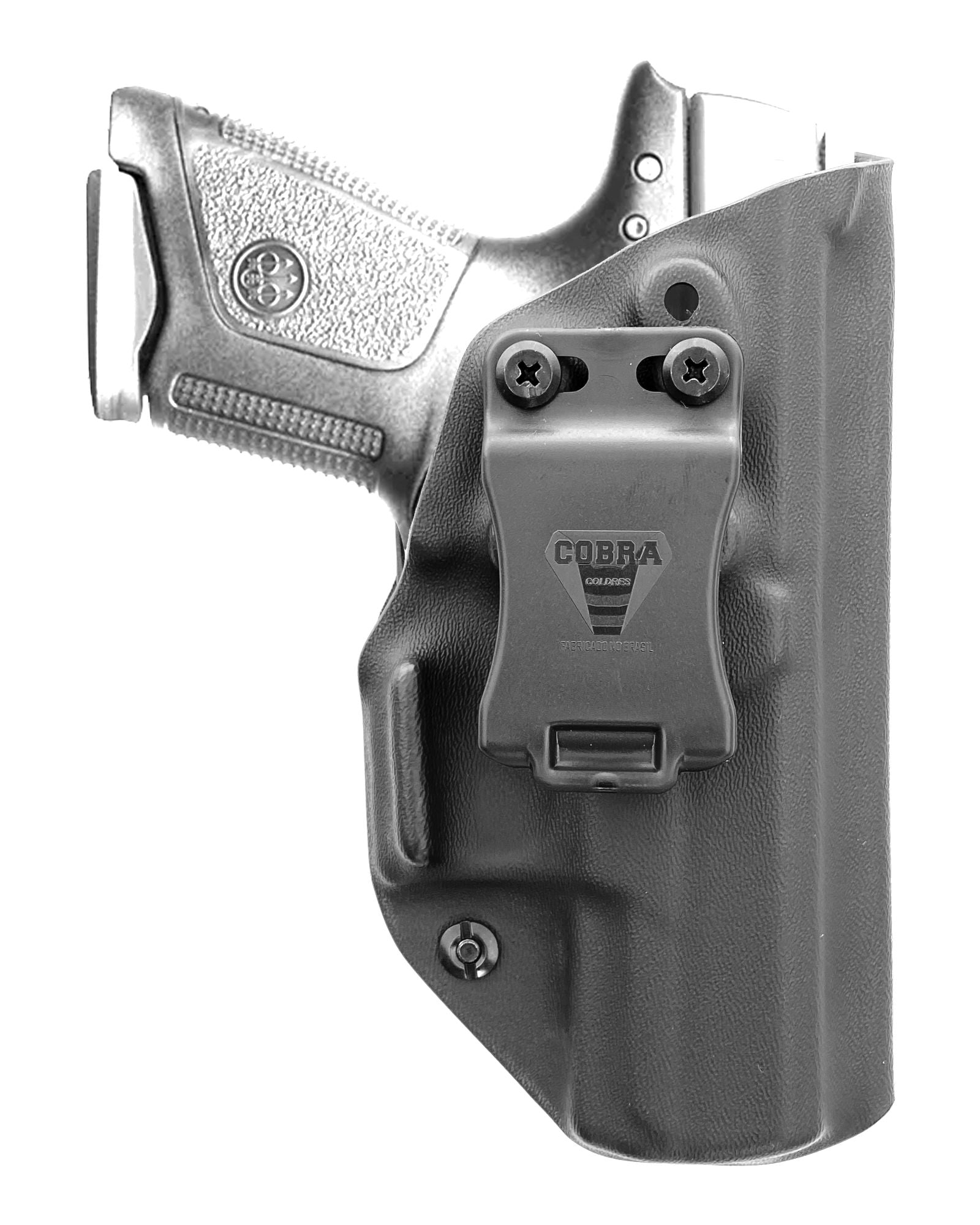 Coldre Kydex Cobra para Beretta APX Compacta, porte interno (IWB), mao destro, cor preto, frente.