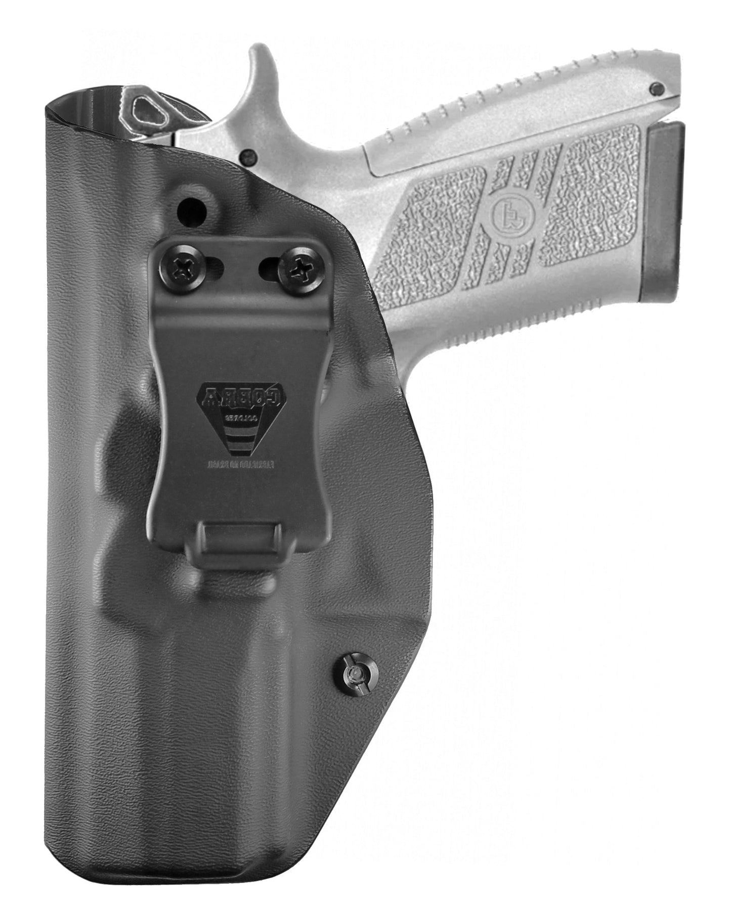 Coldre Kydex Cobra para CZ P-07, porte interno (IWB), mao canhoto, cor preto, frente.