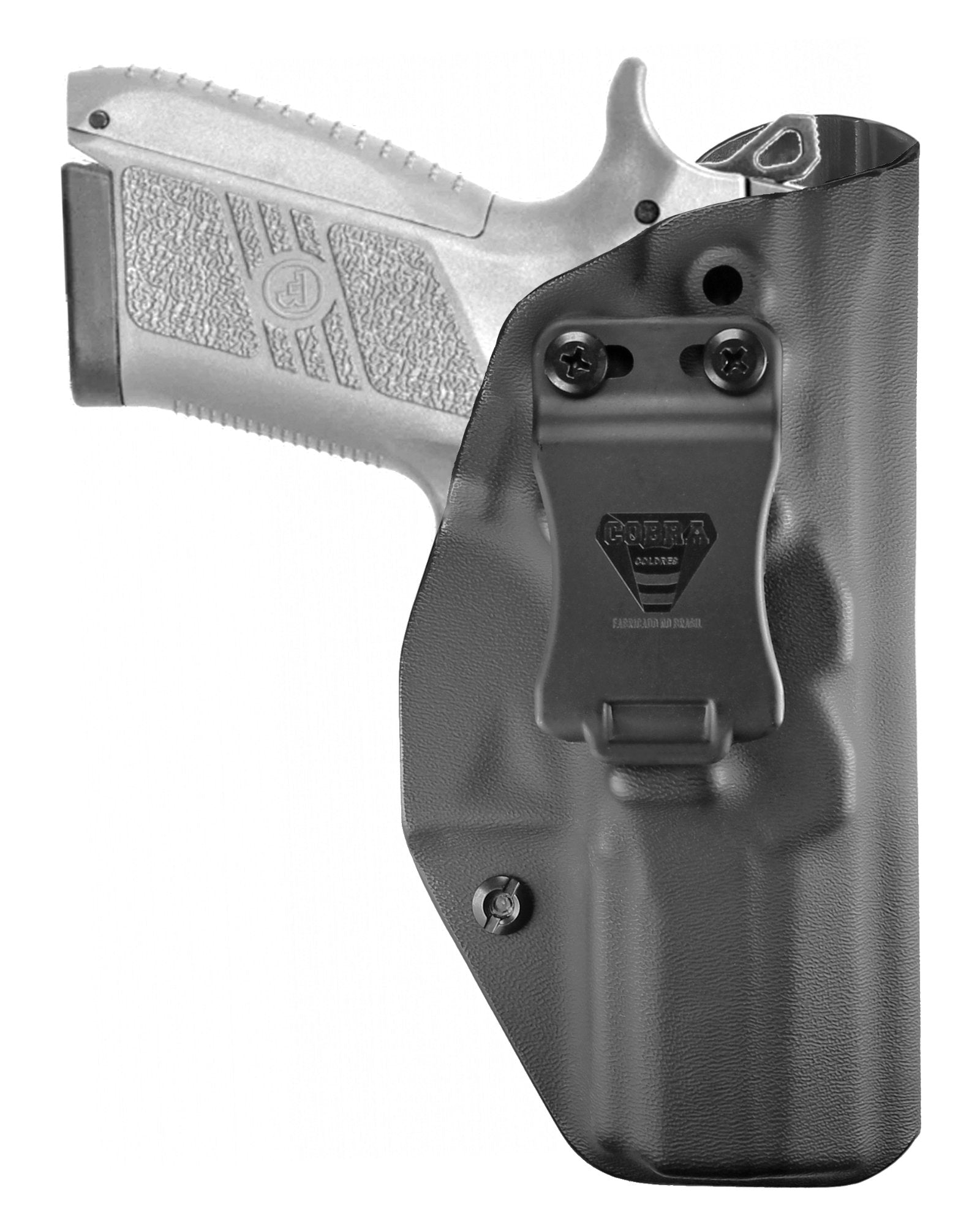 Coldre Kydex Cobra para CZ P-07, porte interno (IWB), mao destro, cor preto, frente.