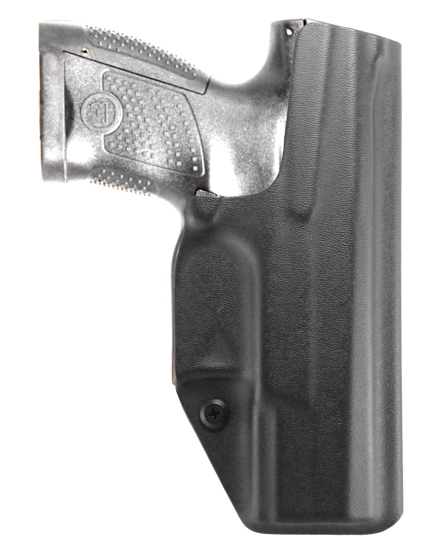 Coldre Kydex Cobra para CZ P-10 S, porte interno (IWB), mao canhoto, cor preto, traseira.