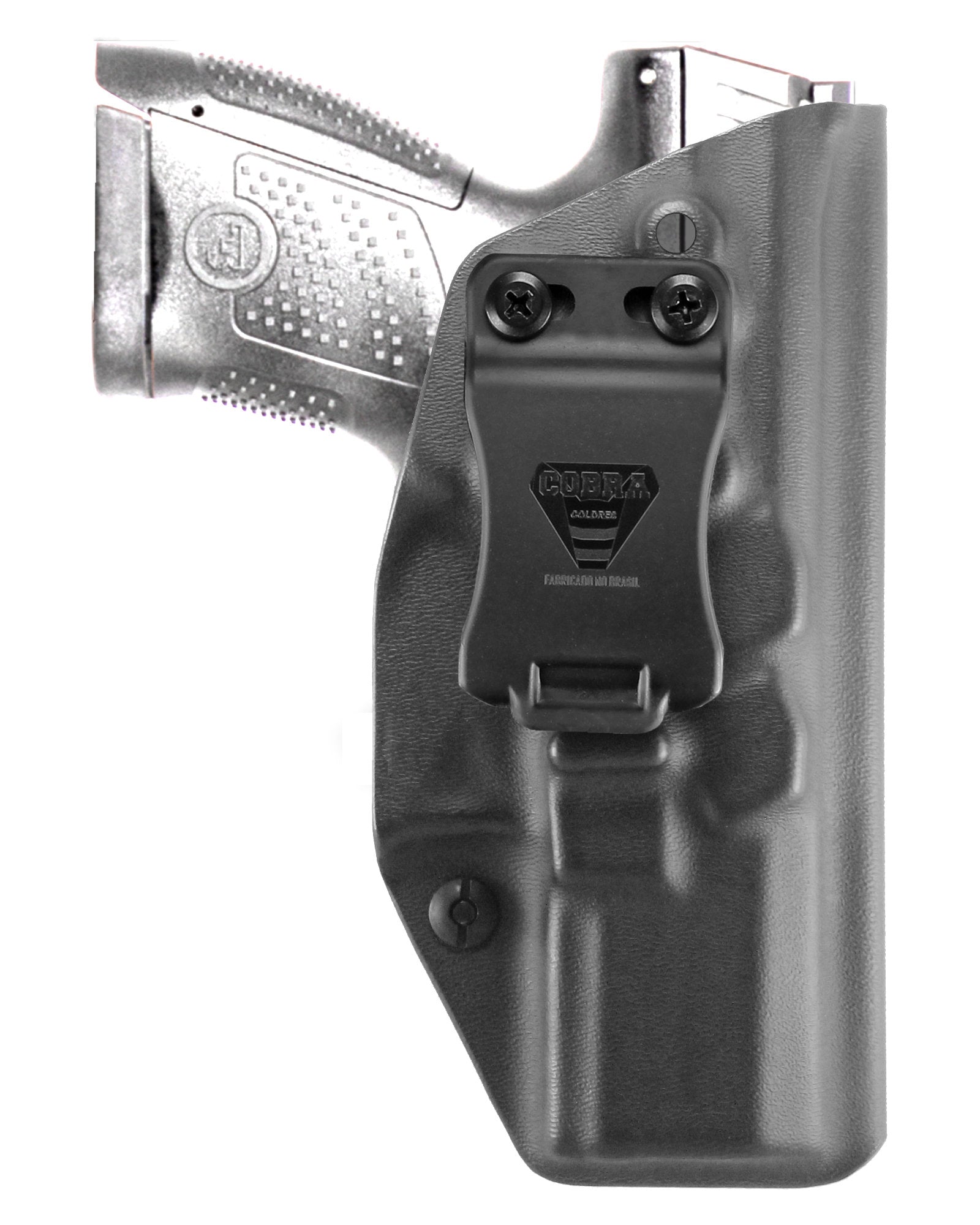 Coldre Kydex Cobra para CZ P-10 S, porte interno (IWB), mao destro, cor preto, frente.
