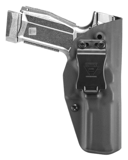 Coldre Kydex Cobra para Delta L, porte interno (IWB), mao destro, cor preto, frente.
