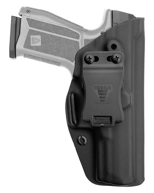 Coldre Kydex Cobra para Delta M, porte interno (IWB), mao destro, cor preto, frente.