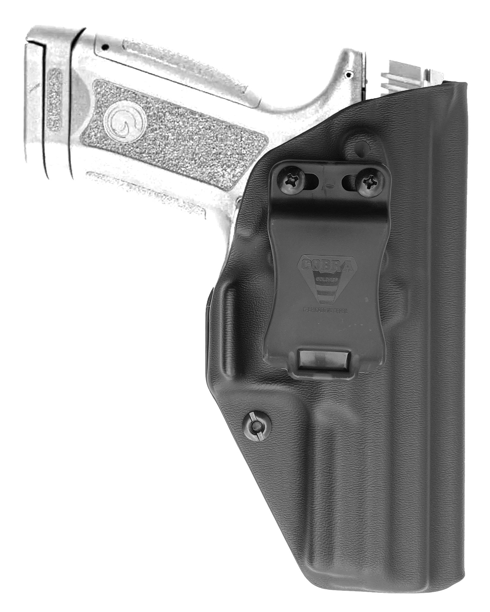 Coldre Kydex Cobra para Girsan MC9, porte interno (IWB), mao destro, cor preto, frente.