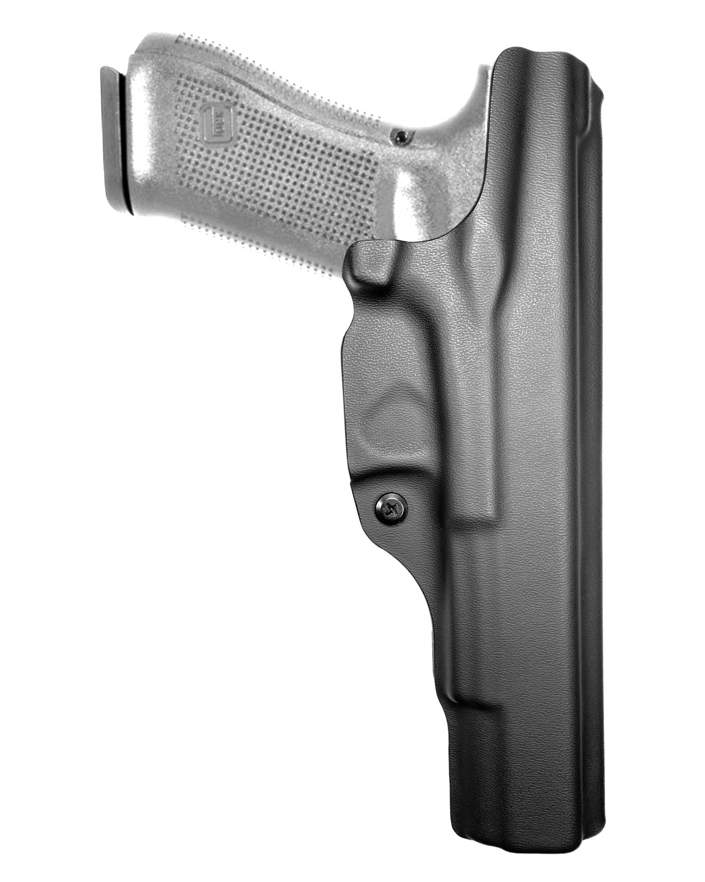 Coldre Kydex Cobra para Glock G17L, porte interno (IWB), mao canhoto, cor preto, traseira.