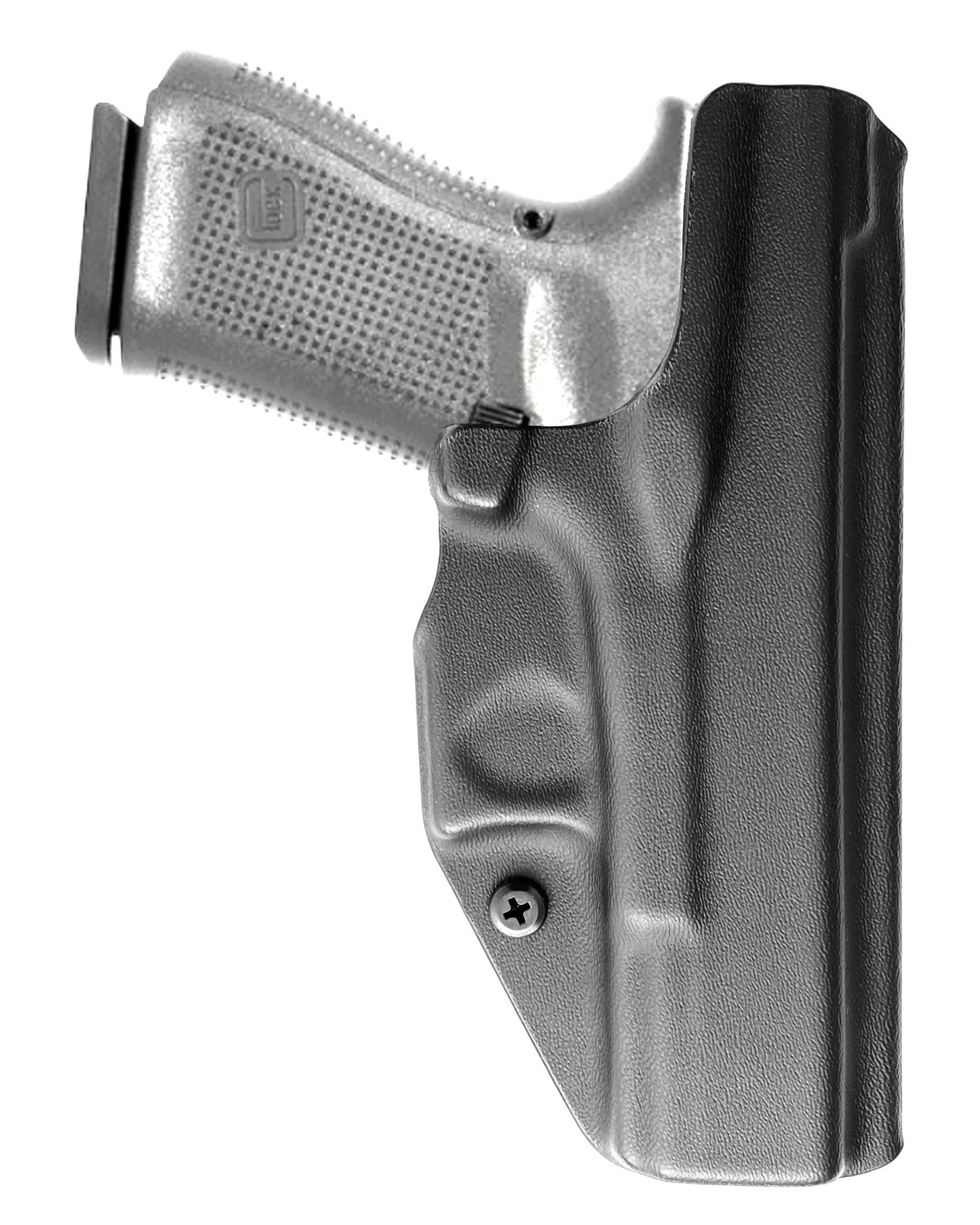 Coldre Kydex Cobra para Glock G19, porte interno (IWB), mao canhoto, cor preto, traseira.