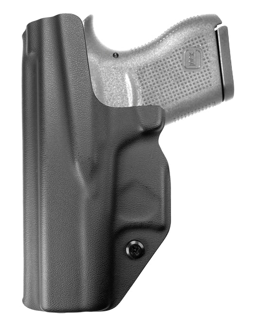 Coldre Kydex Cobra para Glock G42-G43, porte interno (IWB), mao destro, cor preto, traseira.