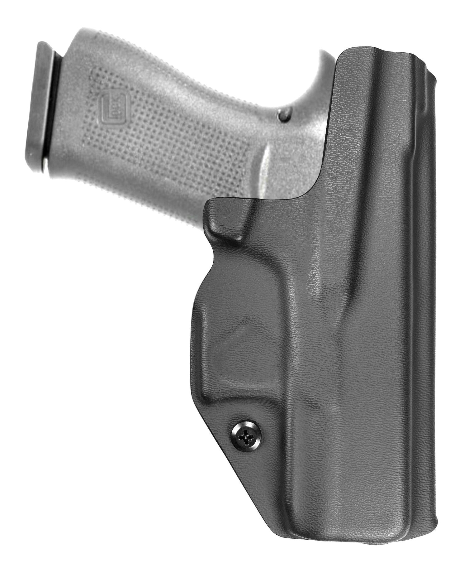 Coldre Kydex Cobra para Glock G43X, porte interno (IWB), mao canhoto, cor preto, traseira.