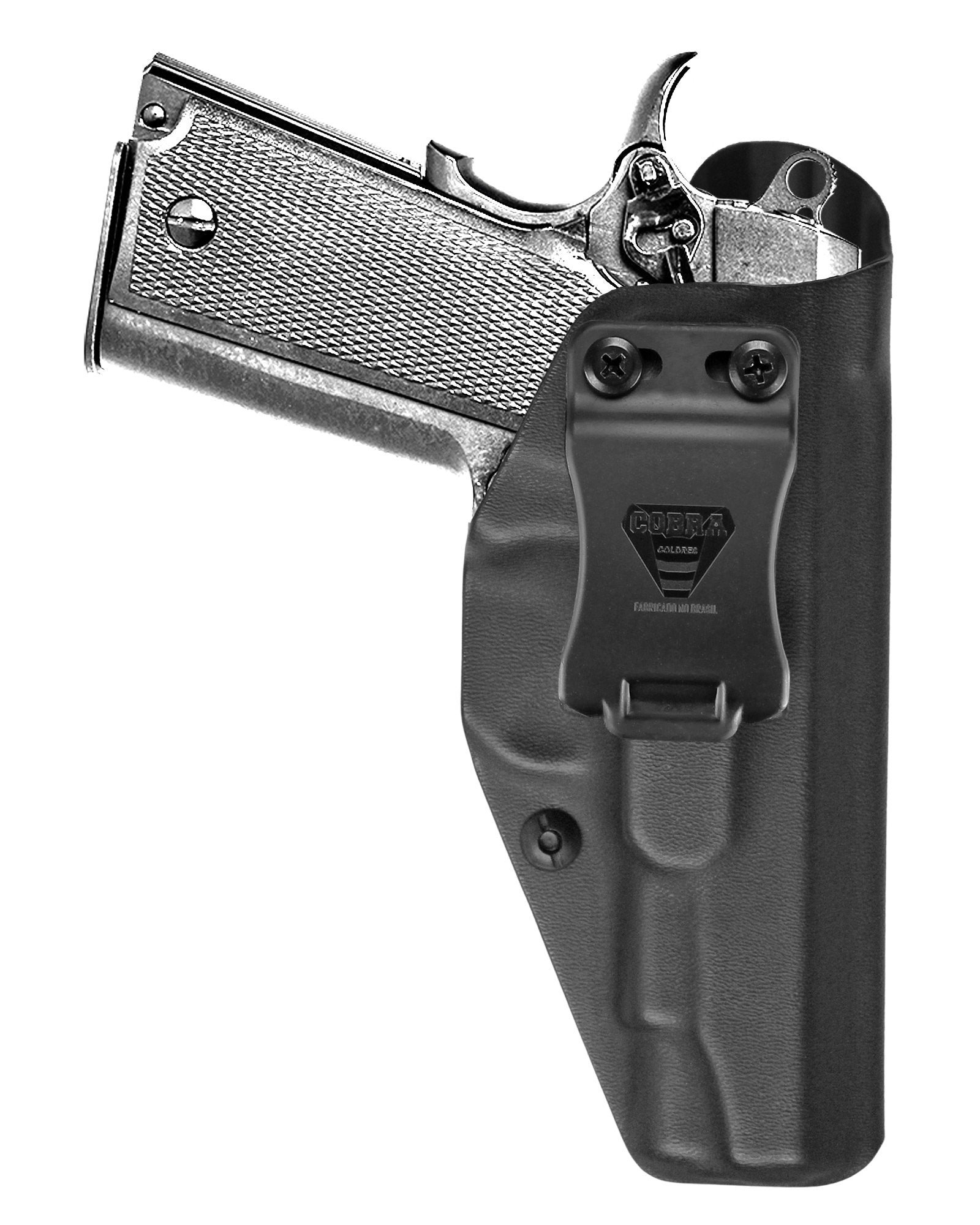 Coldre Kydex Cobra para Imbel MD1 GC .380, porte interno (IWB), mao destro, cor preto, frente.