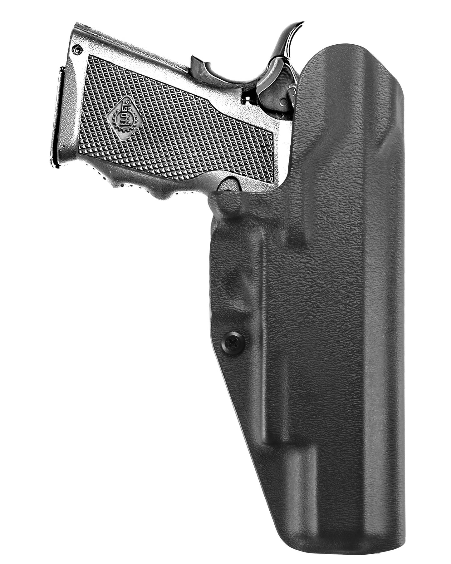 Coldre Kydex Cobra para Imbel MD6 GC, porte interno (IWB), mao canhoto, cor preto, traseira.