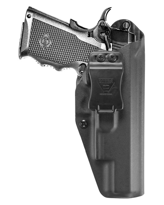 Coldre Kydex Cobra para Imbel MD6 GC, porte interno (IWB), mao destro, cor preto, frente.
