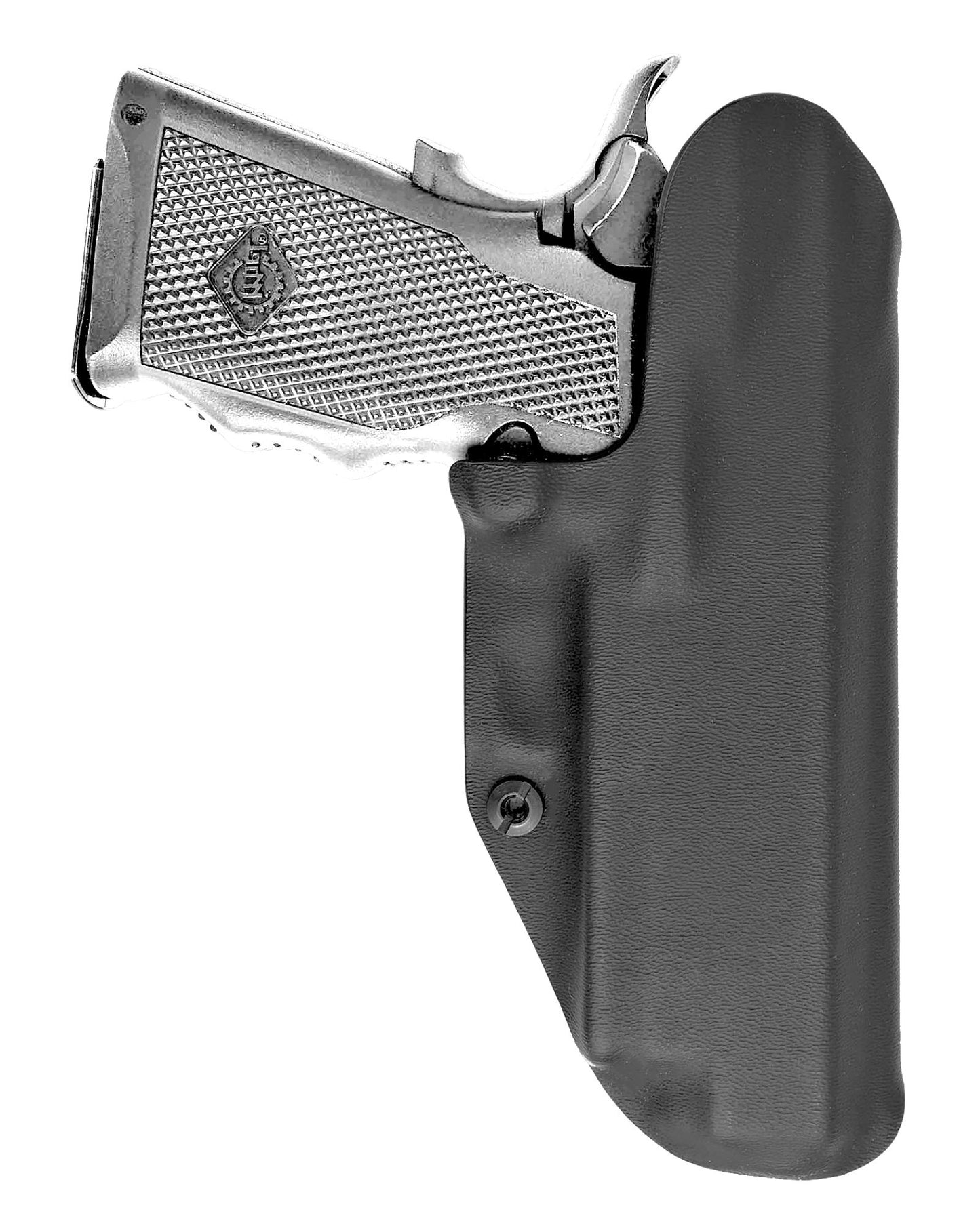 Coldre Kydex Cobra para Imbel MD6 TC, porte interno (IWB), mao canhoto, cor preto, traseira.
