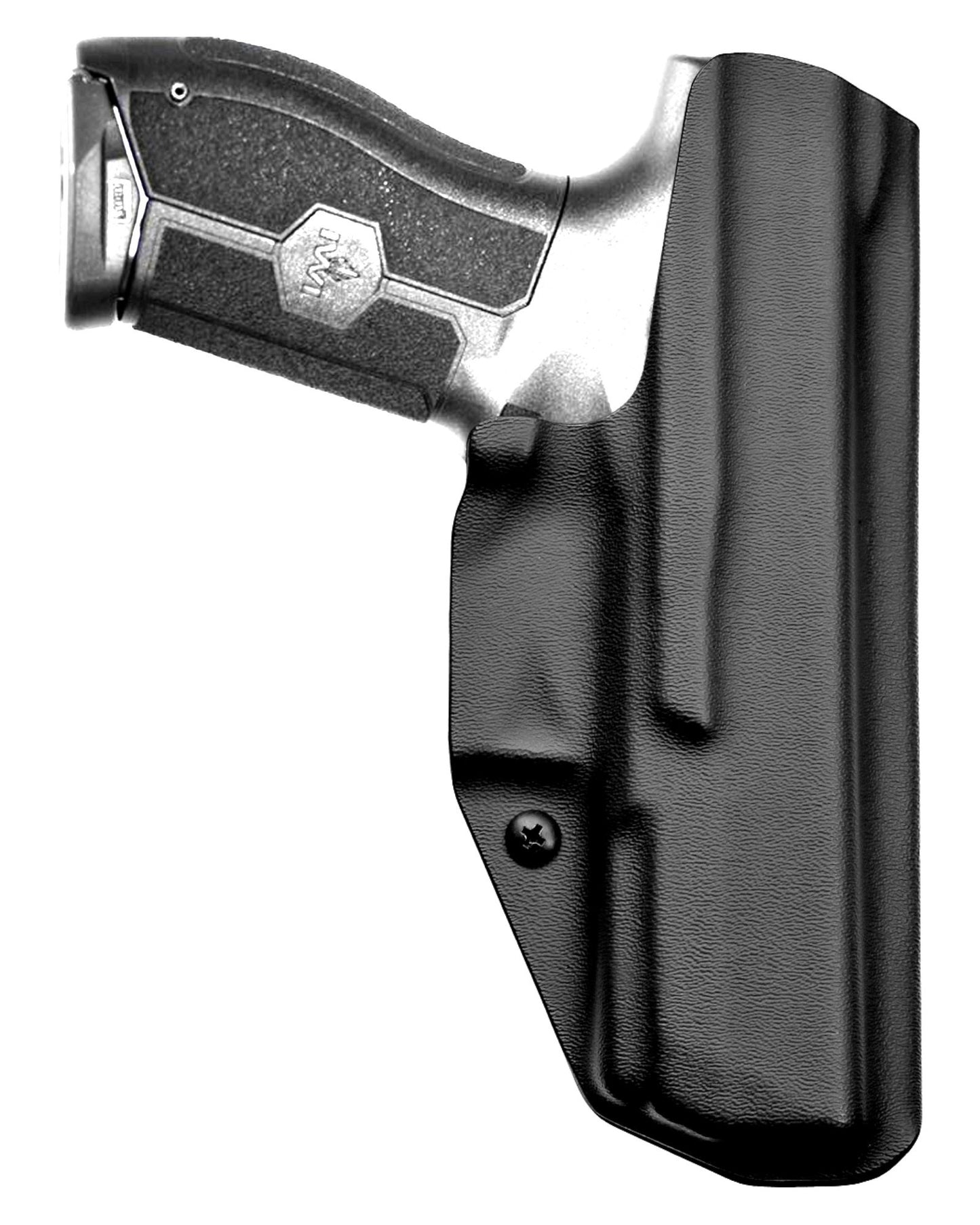 Coldre Kydex Cobra para IWI Masada, porte interno (IWB), mao canhoto, cor preto, traseira.