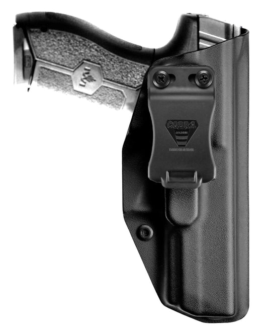 Coldre Kydex Cobra para IWI Masada, porte interno (IWB), mao destro, cor preto, frente.
