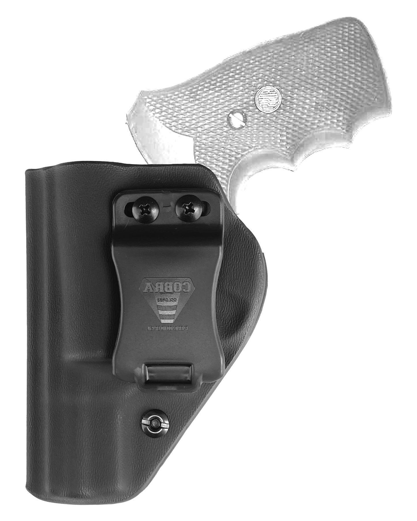 Coldre Kydex Cobra para Rossi 874, porte interno (IWB), mao canhoto, cor preto, frente.