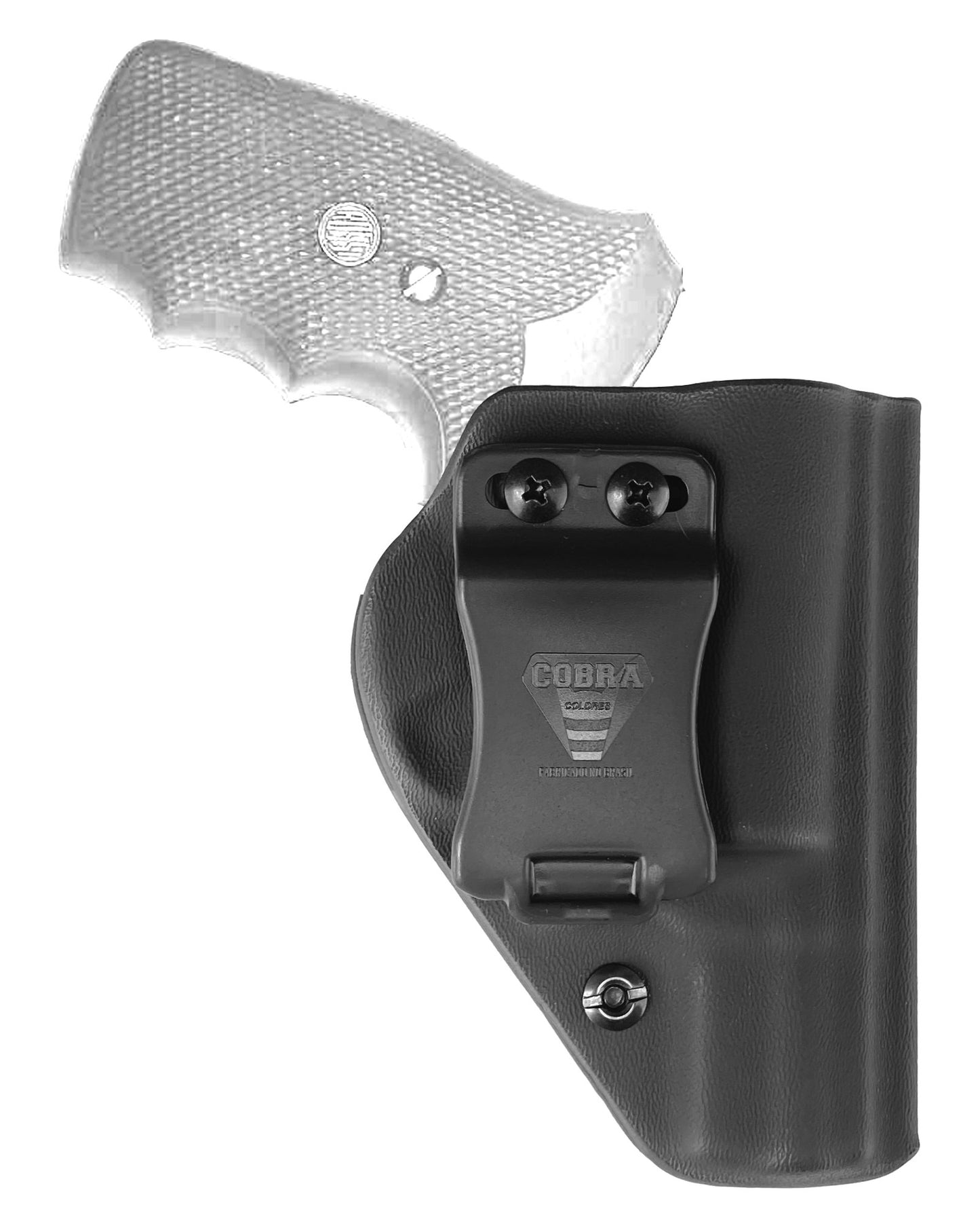 Coldre Kydex Cobra para Rossi 874, porte interno (IWB), mao destro, cor preto, frente.