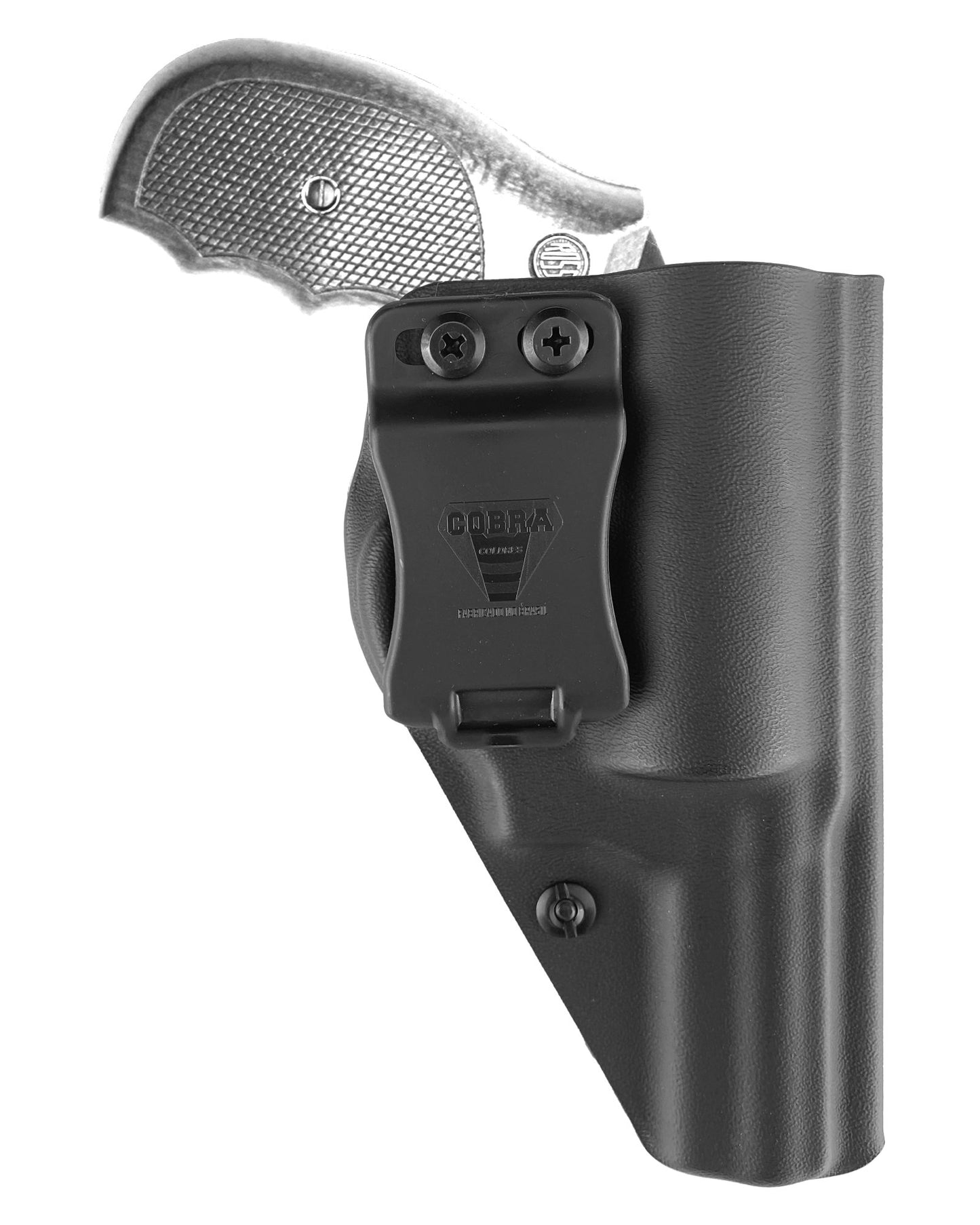 Coldre Kydex Cobra para Rossi RP63, porte interno (IWB), mao destro, cor preto, frente.