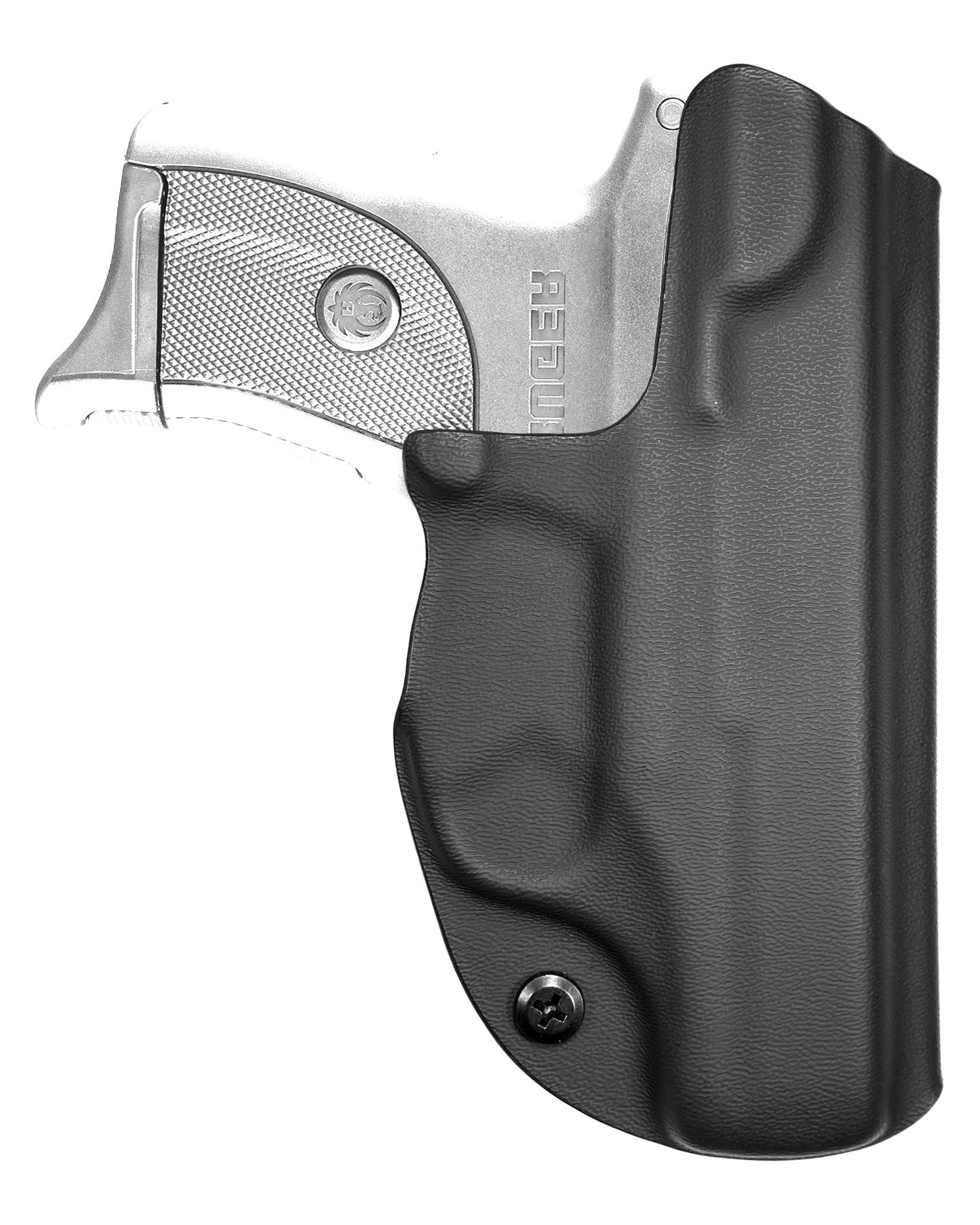 Coldre Kydex Cobra para Ruger EC9s, porte interno (IWB), mao canhoto, cor preto, traseira.