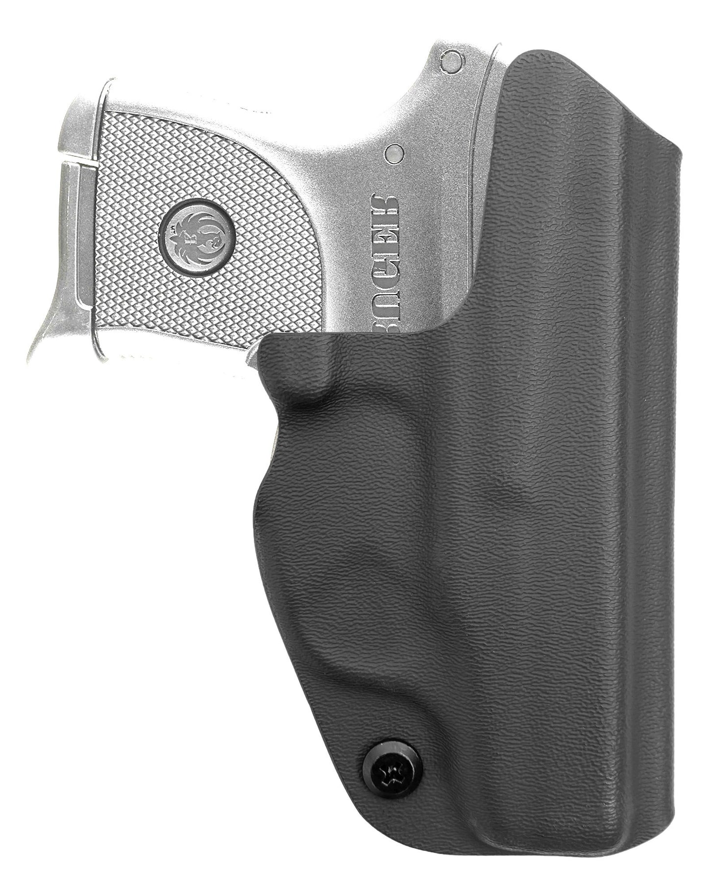 Coldre Kydex Cobra para Ruger LCP, porte interno (IWB), mao canhoto, cor preto, traseira.