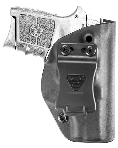 Coldre Kydex Cobra para S&W Bodyguard, porte interno (IWB), mao destro, cor preto, frente.