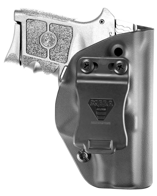 Coldre Kydex Cobra para S&W Bodyguard, porte interno (IWB), mao destro, cor preto, frente.