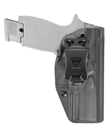 Coldre Kydex Cobra para SIG P320 M18, porte interno (IWB), mao destro, cor preto, frente.