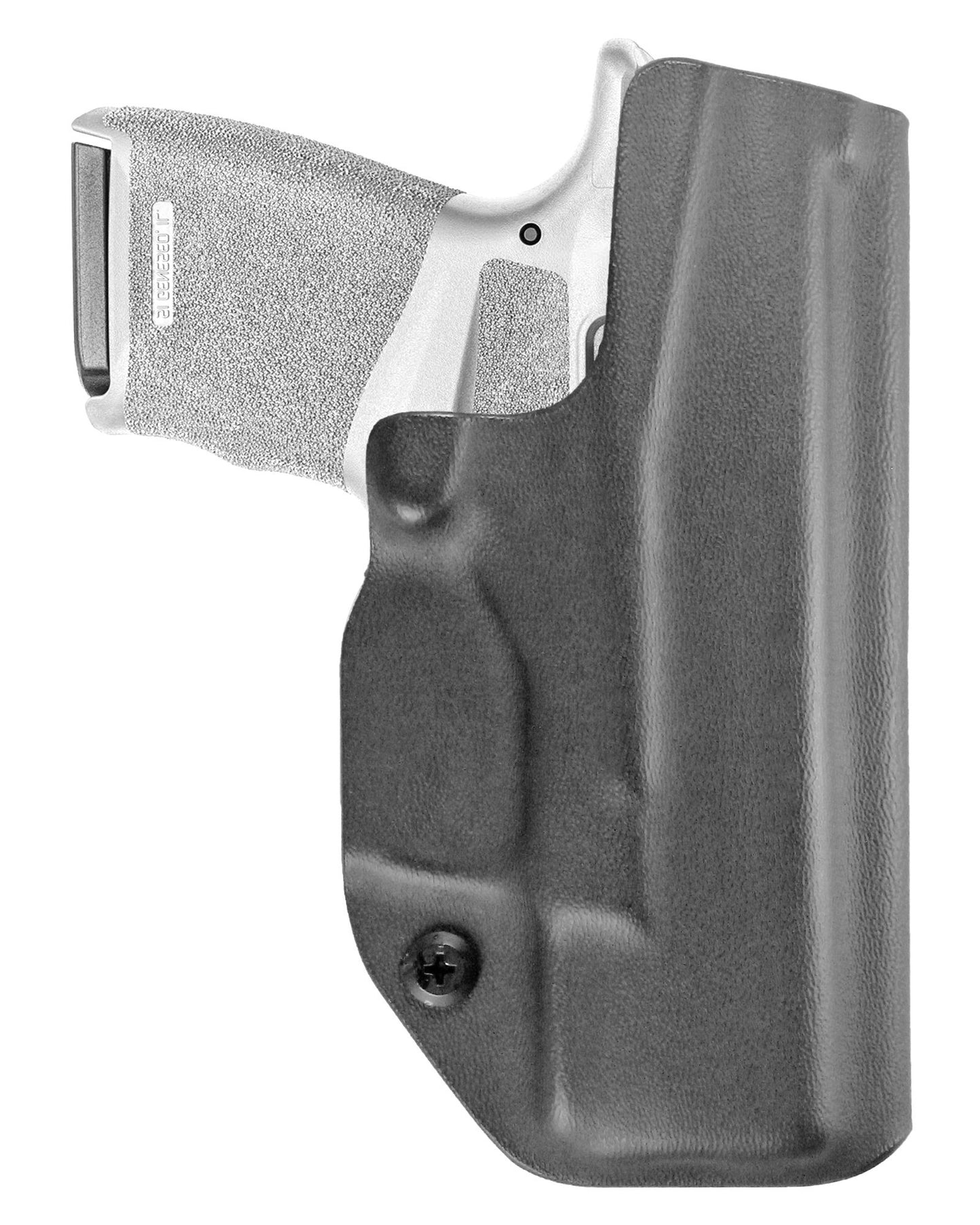Coldre Kydex Cobra para Springfield Hellcat, porte interno (IWB), mao canhoto, cor preto, traseira.