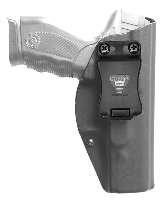 Coldre Kydex Cobra para Taurus 24-7, porte interno (IWB), mao destro, cor preto, frente.