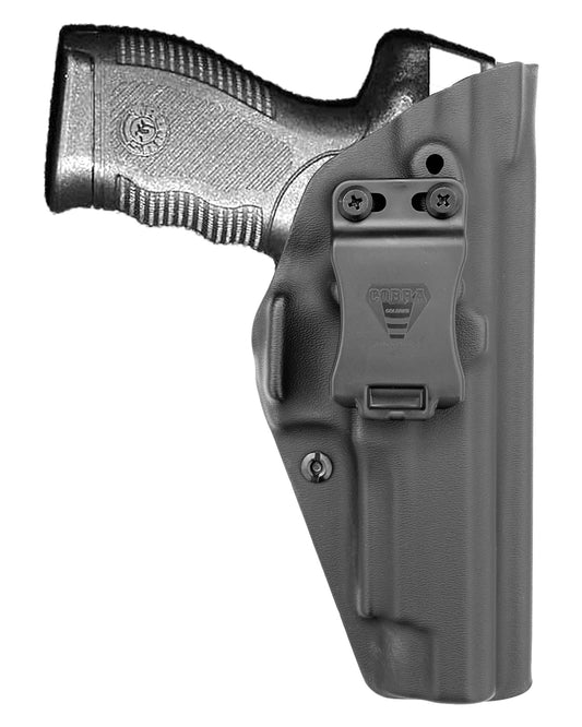 Coldre Kydex Cobra para Taurus 24-7 Pro Tactical, porte interno (IWB), mao destro, cor preto, frente.
