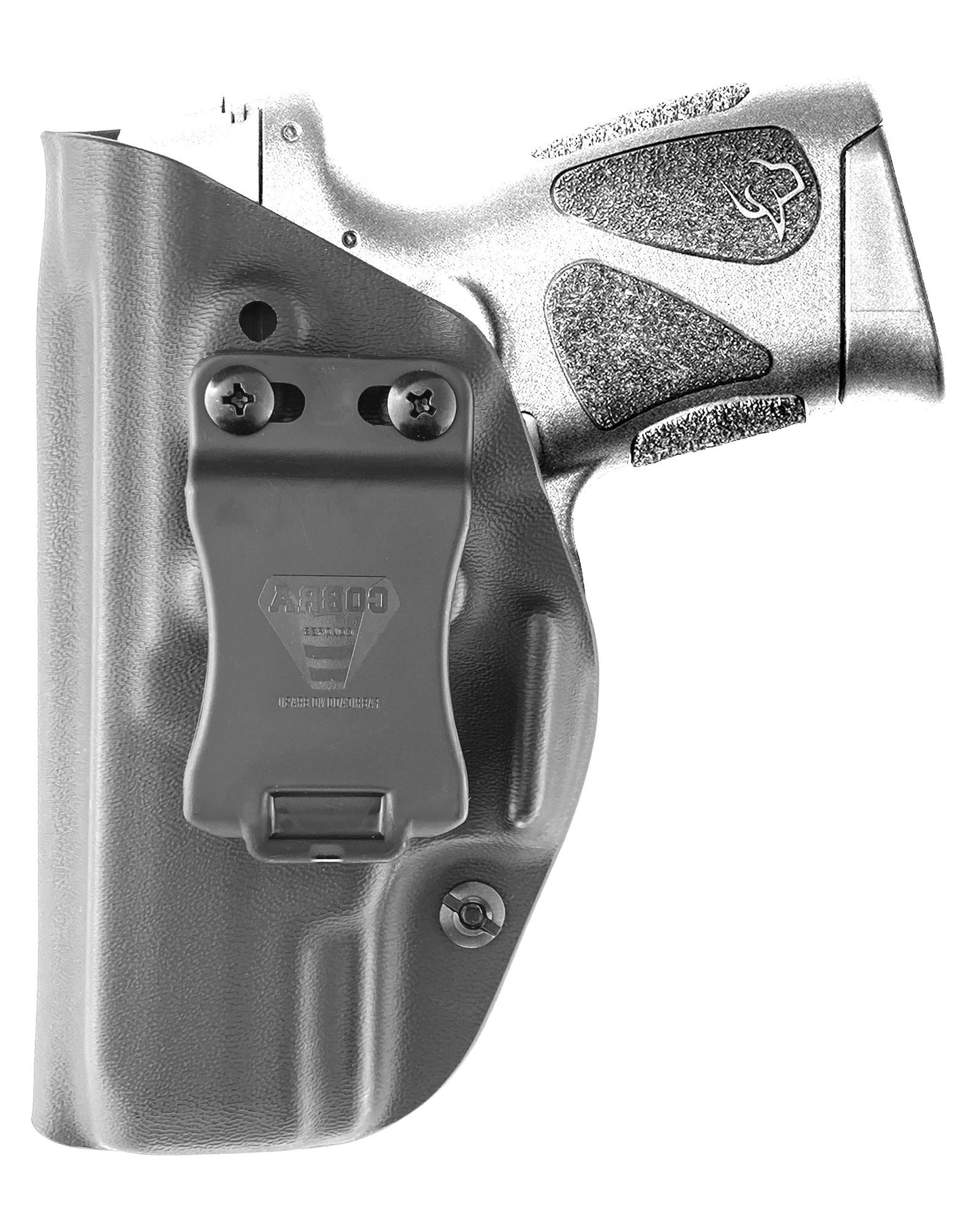 Coldre Kydex Cobra para Taurus G2C, porte interno (IWB), mao canhoto, cor preto, frente.