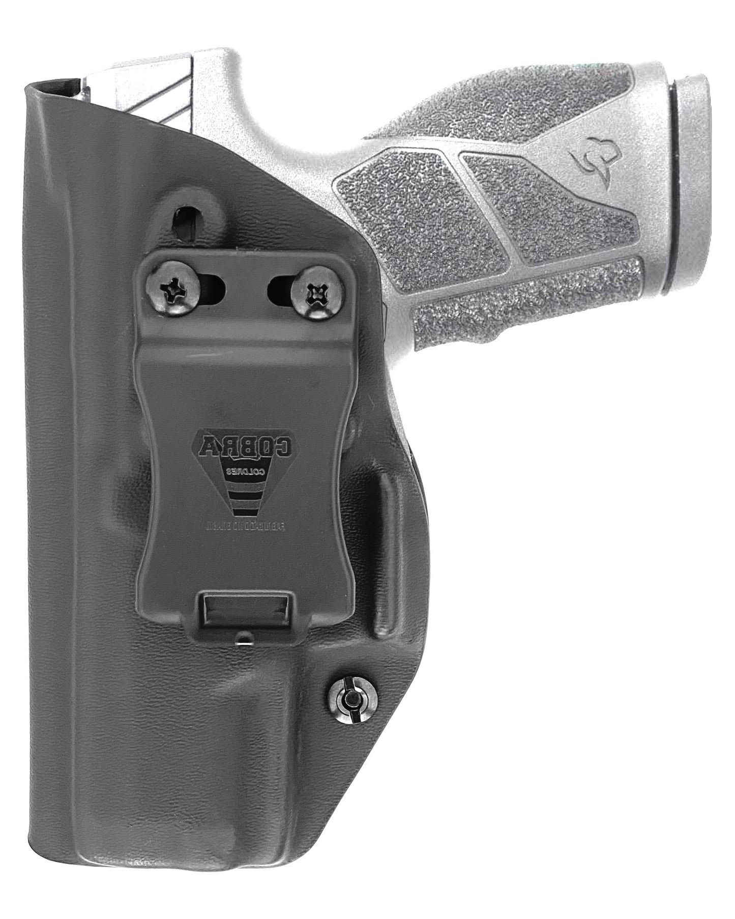Coldre Kydex Cobra para Taurus GX2, porte interno (IWB), mao canhoto, cor preto, frente.
