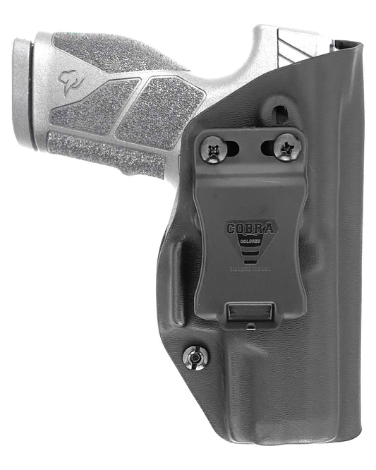 Coldre Kydex Cobra para Taurus GX2, porte interno (IWB), mao destro, cor preto, frente.