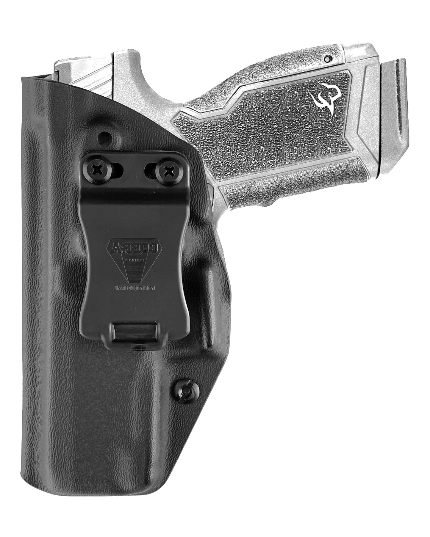 Coldre Kydex Cobra para Taurus GX4 Carry, porte interno (IWB), mao canhoto, cor preto, frente.