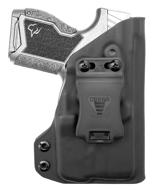 Coldre Kydex Cobra para Taurus GX4 lanterna TLR-6, porte interno (IWB), mao destro, cor preto, frente.