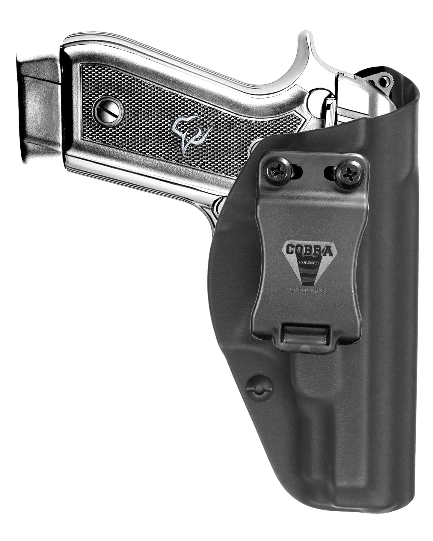 Coldre Kydex Cobra para Taurus PT58, porte interno (IWB), mao destro, cor preto, frente.