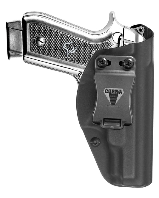 Coldre Kydex Cobra para Taurus PT58, porte interno (IWB), mao destro, cor preto, frente.