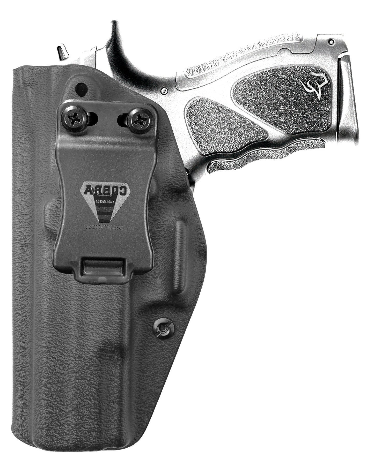 Coldre Kydex Cobra para Taurus TH (série), porte interno (IWB), mao canhoto, cor preto, frente.