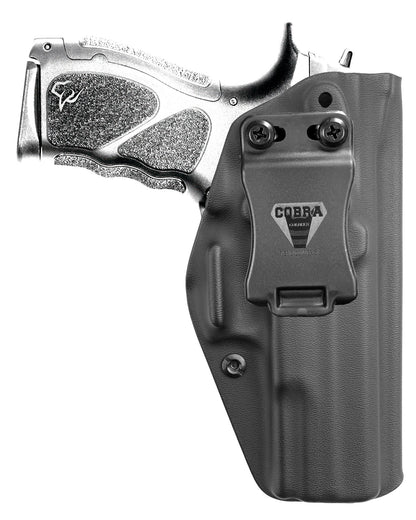 Coldre Kydex Cobra para Taurus PT845, porte interno (IWB), mao destro, cor preto, frente.
