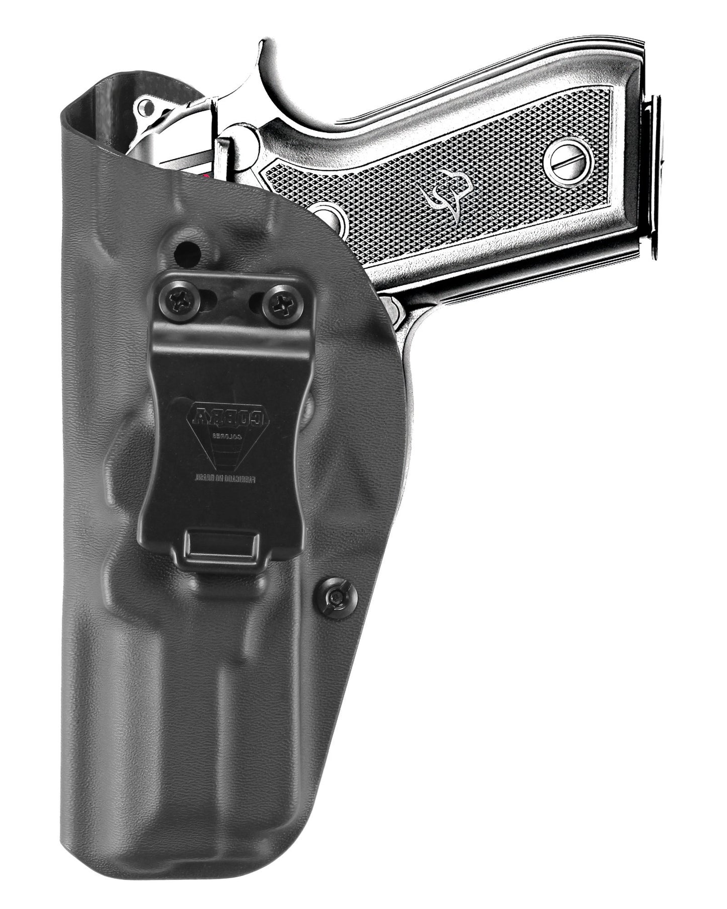 Coldre Kydex Cobra para Taurus PT917c, porte interno (IWB), mao canhoto, cor preto, frente.